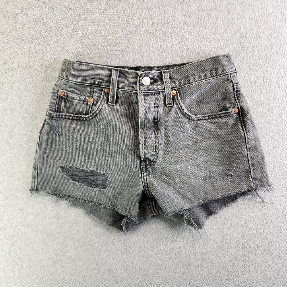 Levis Shorts Womens 26 Gray Cutoff Denim 501 Button Fly Distressed Mid Rise